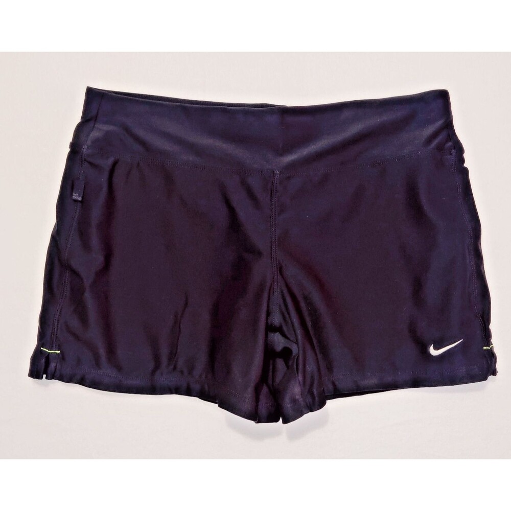 Nike Running Shorts Dri Fit Size 4-6 Black Nike Swoosh Green Thread